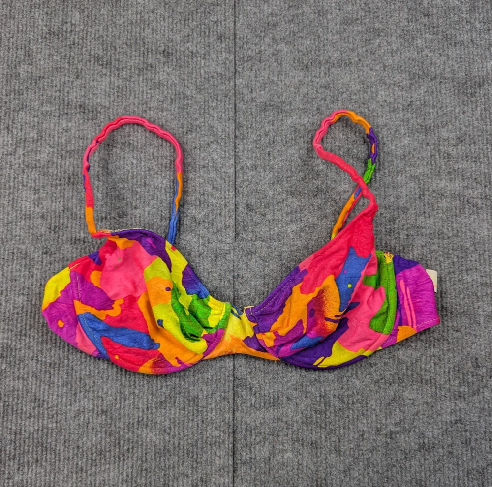 Vintage Citrus Bikini Top Womens Medium 80s Underwire Colorful Artsy Unlined